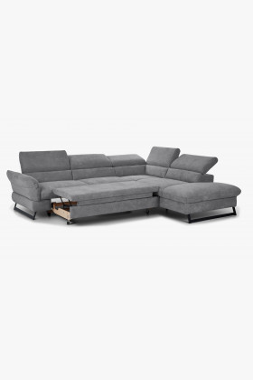 Ecksofa mit Schlaffunktion Stoff grau Metallfüße modern